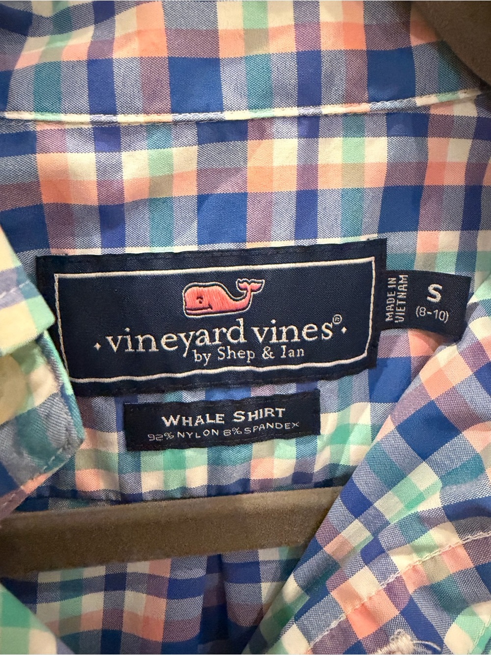 Vineyard Vines Boys Blue, Pink, White Check Button-Down Whale Shirt size Small